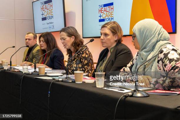 Jess Phillips MP , Shadow Minister for Domestic Violence and Safeguarding attends a fringe event on October 09, 2023 in Liverpool, England. Shadow...