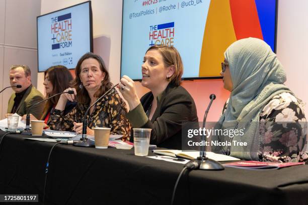 Jess Phillips MP , Shadow Minister for Domestic Violence and Safeguarding attends speaks during a fringe event on October 09, 2023 in Liverpool,...