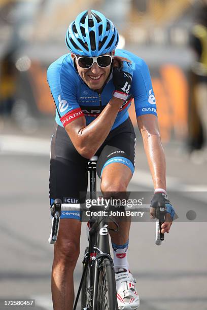 Ryder Hesjedal of Canada and Team Garmin-Sharp finishes Stage Five of the Tour de France 2013 - the 100th Tour de France -, a 228km road stage from...