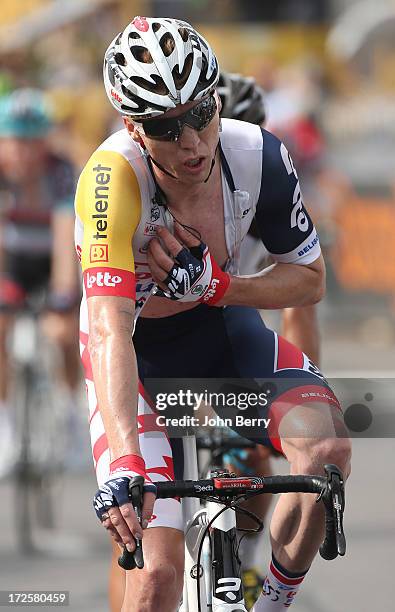 Marcel Sieberg of Germany and Team Lotto Belisol finishes Stage Five of the Tour de France 2013 - the 100th Tour de France -, a 228km road stage from...