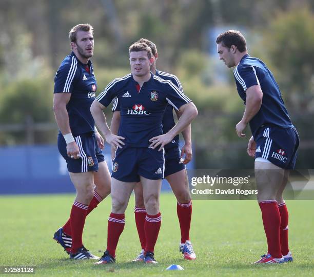 Brian O'Driscoll, who has been dropped by the Lions for the final test against the Wallabies, looks on with team mates Tom Croft , Ben Youngs and...