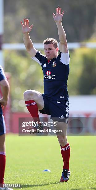 Brian O'Driscoll, who has been dropped by the Lions for the final test against the Wallabies, stetches during a British and Irish Lions training...