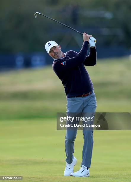 Matt Kuchar of The United States plays his second shot on the second hole during round three on Day Five of the Alfred Dunhill Links Championship on...