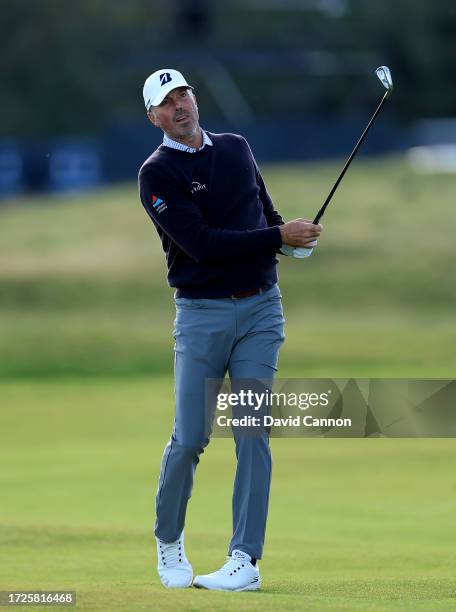 Matt Kuchar of The United States plays his second shot on the second hole during round three on Day Five of the Alfred Dunhill Links Championship on...