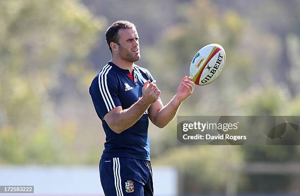 Jamie Roberts looks on during a British and Irish Lions training session at Noosa Dolphins RFA on July 4, 2013 in Noosa, Australia.