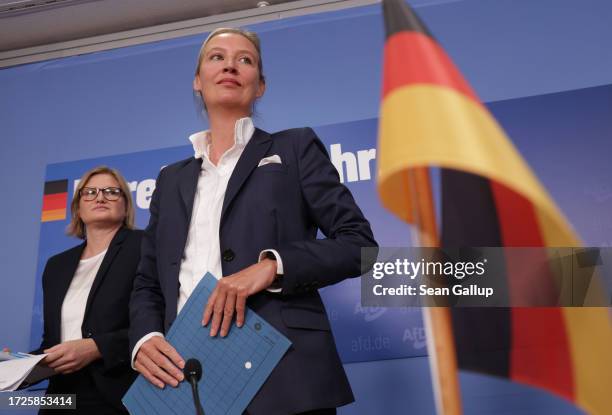 Alice Weidel , co-leader of the right-wing Alternative for Germany political party, and AfD Bavaria state elections lead co-candidate Katrin...