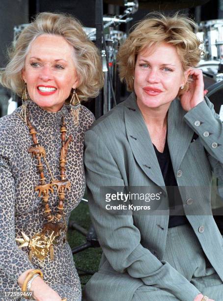 American actress Melanie Griffith with her mother, actress Tippi Hedren, during 'Artists for Shambala' Animal Preservation Benefit - October 30, 1994...