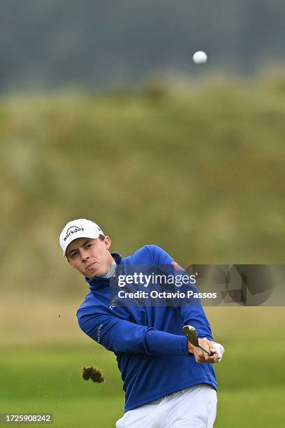 Matt Fitzpatrick of England plays his second shot on the 12th hole during Round Three on Day Five of the Alfred Dunhill Links Championship at the Old...