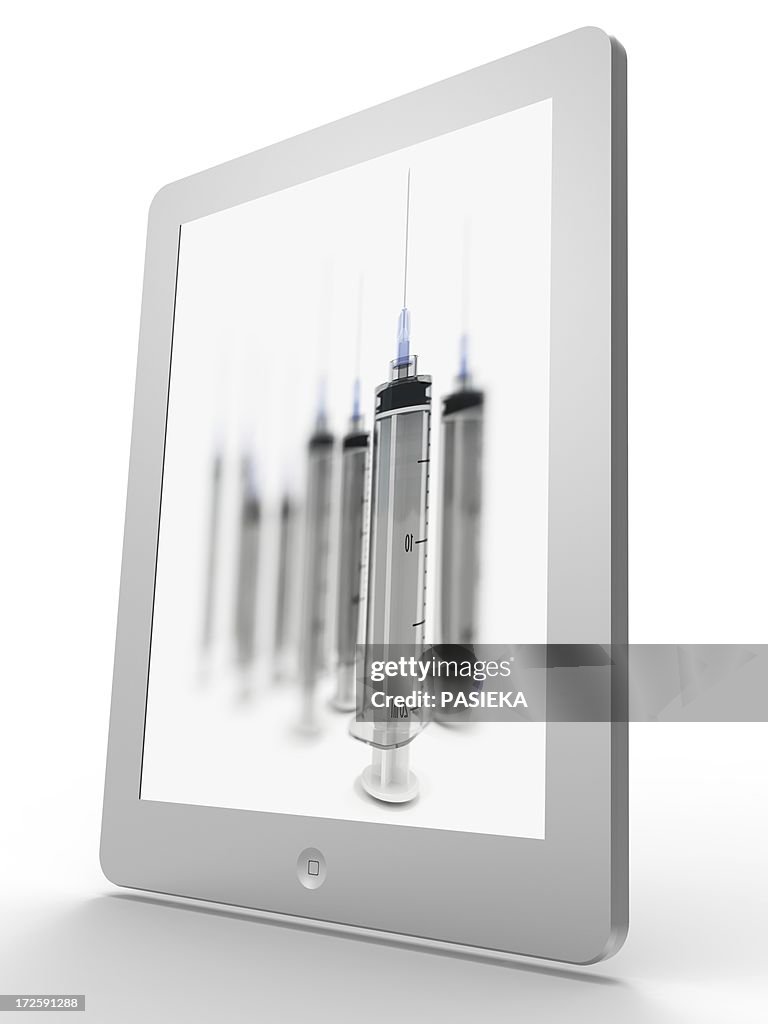 Tablet computer showing syringes