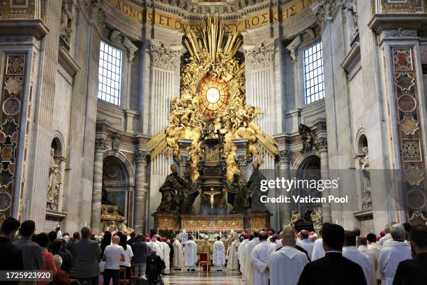 View of St. Peter’s Basilica during the Byzantine rite Mass ahead of the presentation of the fourth General Congregation of the XVI Ordinary General...