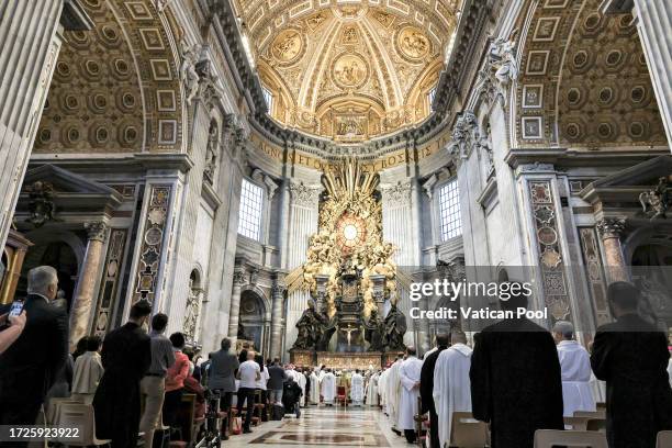 View of St. Peter’s Basilica during the Byzantine rite Mass ahead of the presentation of the fourth General Congregation of the XVI Ordinary General...