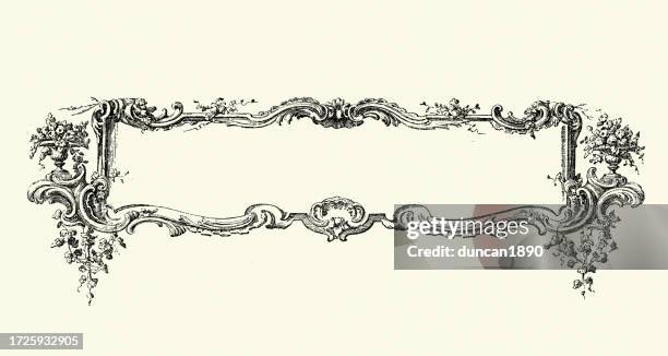 vintage illustration 18th century style title frame, floral pattern - rococo stock illustrations