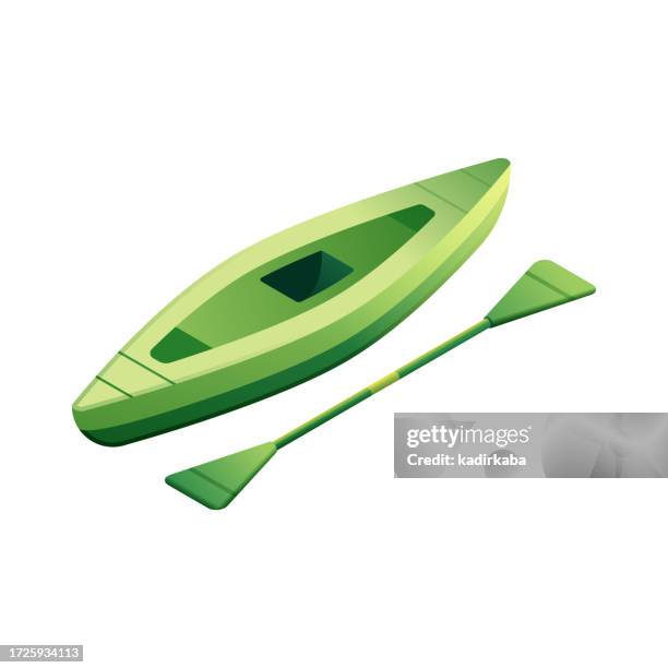 ilustraciones, imágenes clip art, dibujos animados e iconos de stock de ilustración vectorial del icono isométrico de la canoa y diseño tridimensional. campamento, caravana, tienda de campaña, senderismo, aventura, viajar, al aire libre, bosque, árbol, montaña, picnic, naturaleza. - kayak