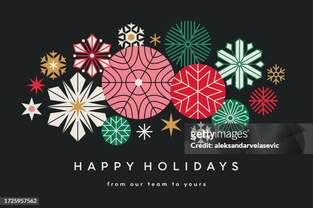 holiday christmas card with stars and abstract snowflakes - holiday stock illustrations