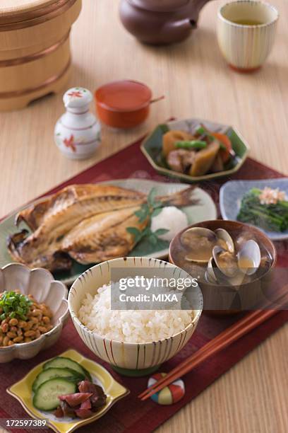 traditional japanese breakfast - chikuzenni stock pictures, royalty-free photos & images