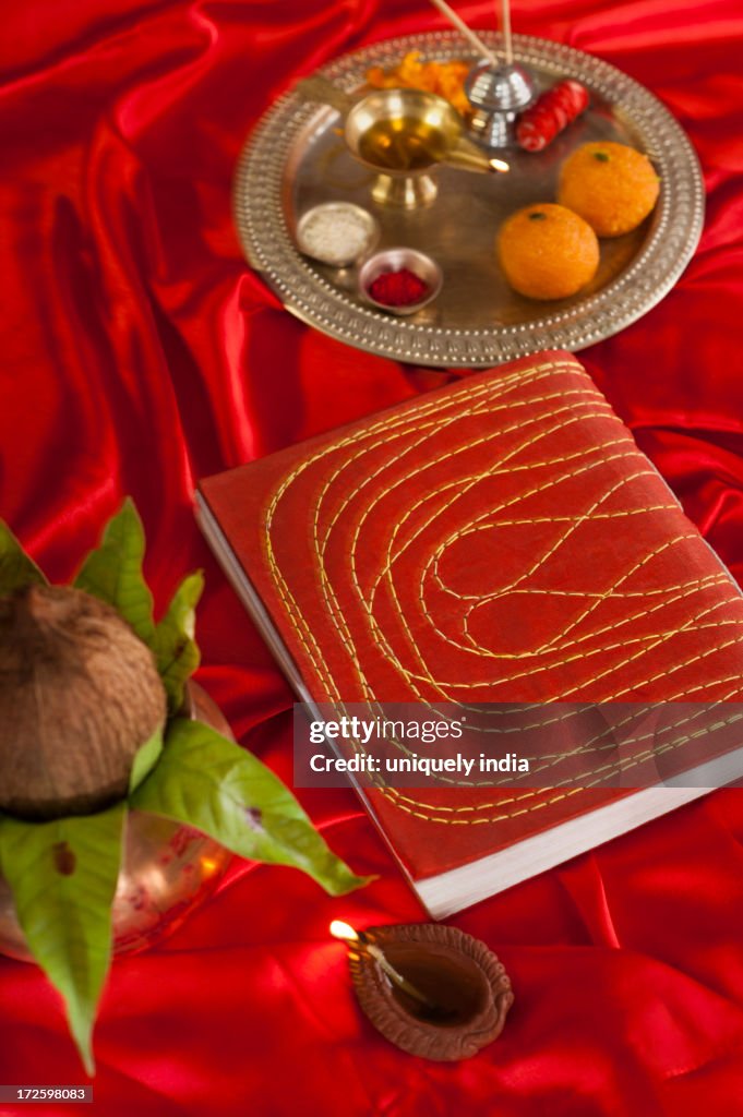 Lakshmi pujan with ledger book during Diwali festival