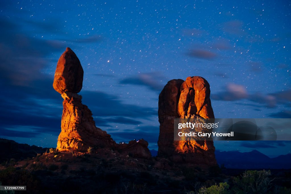 Balanced Rock at Arches National Park at dusk