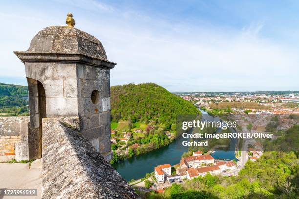 view of the doubs river and the town of besancon from the world heritage site of besancon citadel, burgundy-franche-comte, france - besancon photos et images de collection