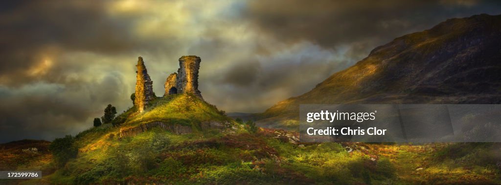 Rock formations in rural landscape, Kyleakin, Isle of Skye, Scotland