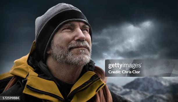 caucasian man standing in snowy landscape - extreme close up fotografías e imágenes de stock