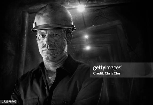 Caucasian Carpenter Wearing Hard Hat, 照片檔
