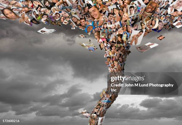 illustration of photos of faces in tornado - faces aftermath of storm eleanor stockfoto's en -beelden