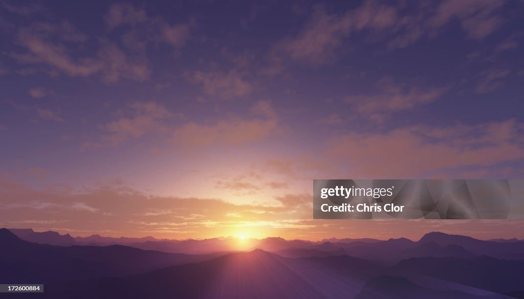 Sun setting over rural mountains, Rochester, Michigan, United States