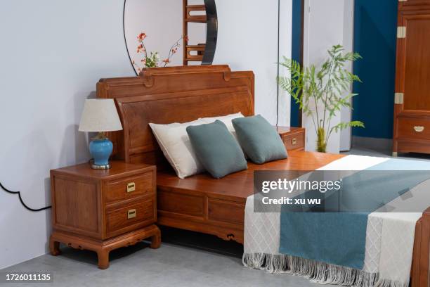 chinese classical style solid wood bed - empire style furniture stock pictures, royalty-free photos & images