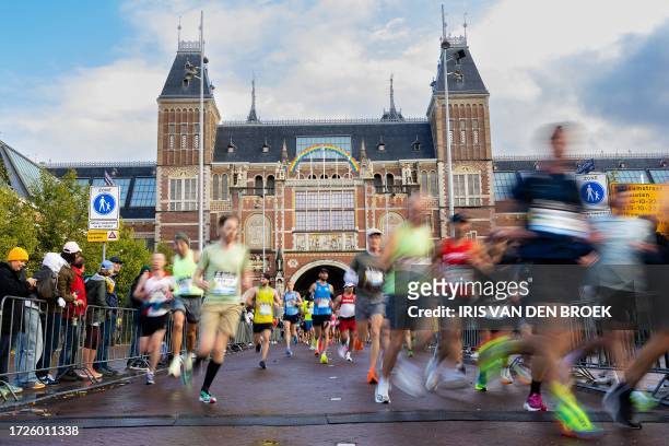 Photograph shows the Risjkmuseum as runners take part in the 2023 TCS Amsterdam Marathon in Amsterdam on October 15, 2023. / Netherlands OUT