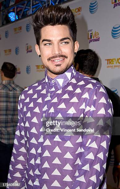 Singer Adam Lambert attends the Adam Lambert performance and check donation presentation to The Trevor Project for "Live Proud" Campaign at Playhouse...