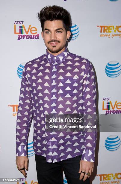 Singer Adam Lambert attends the Adam Lambert performance and check donation presentation to The Trevor Project for "Live Proud" Campaign at Playhouse...