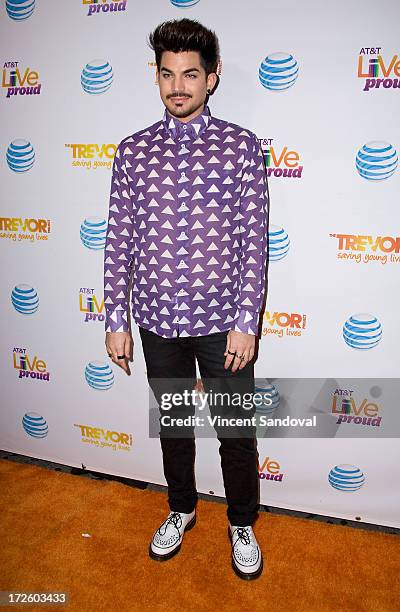 Singer Adam Lambert attends the Adam Lambert performance and check donation presentation to The Trevor Project for "Live Proud" Campaign at Playhouse...