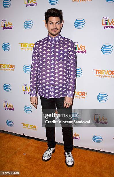 Singer Adam Lambert attends the Adam Lambert performance and check donation presentation to The Trevor Project for "Live Proud" Campaign at Playhouse...