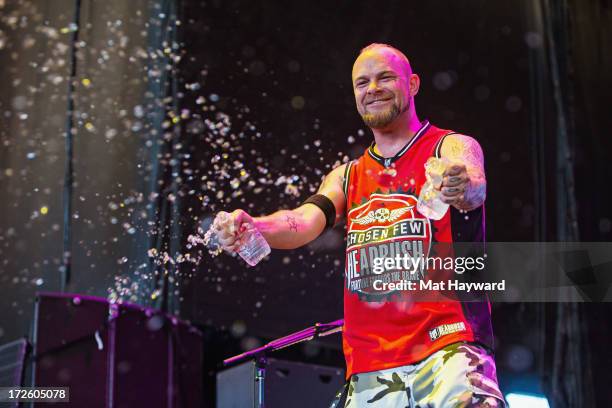 Ivan Moody of Five Finger Death Punch performs during the Rockstar Energy Drink Mayhem Festival at the White River Amphitheater on July 3, 2013 in...