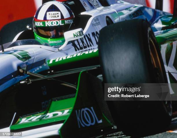 Dario Franchitti from Scotland drives the Team KOOL Green Reynard 2KI Honda HRO during practice for the Championship Auto Racing Teams 2000 FedEx...