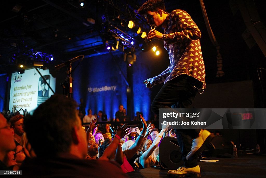 Adam Lambert Performance And Check Donation Presentation To The Trevor Project For "Live Proud" Campaign