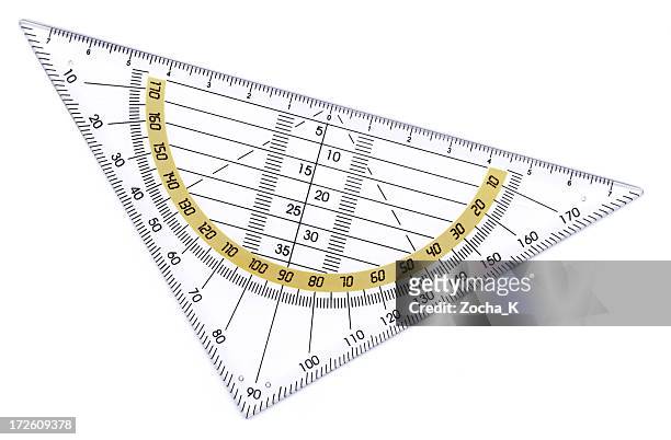plastic triangle with angles on white background  - ruler stockfoto's en -beelden