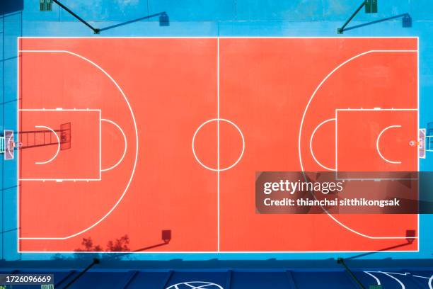 aerial view of colorful basketball court - spielfeld stock-fotos und bilder