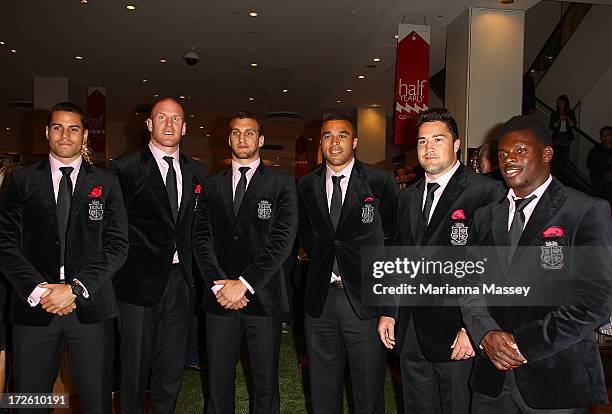 British and Irish Lions players Sean Maitland, Paul O'Connell, Sam Warburton, Simon Zebo, Brad Barritt and Christian Wade and speak to the crowd...