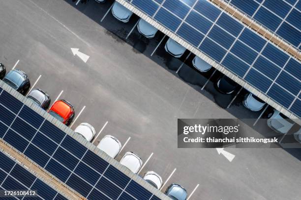 aerial view solar panel ,parking lot . - atlanta aerial stock pictures, royalty-free photos & images