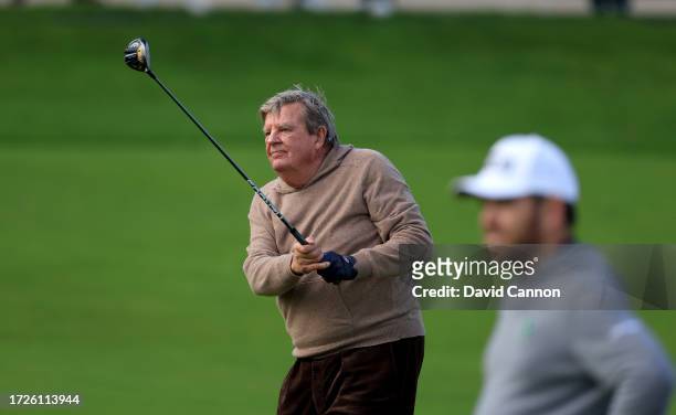 Johann Rupert of South Africa The CEO and Chairman of The Richemont Group plays his second shot on the 17th hole with his professional playing...