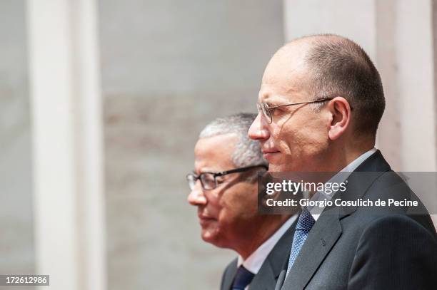 Italian Prime Minister Enrico Letta meets with Libyan Prime Minister Ali Zeidan, as he arrives for a meeting at Palazzo Chigi on July 4, 2013 in...