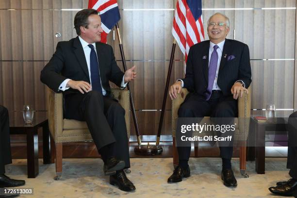 British Prime Minister David Cameron holds a bilateral meeting with Najib Razak , the Prime Minister of Malaysia, at Battersea Power Station on July...
