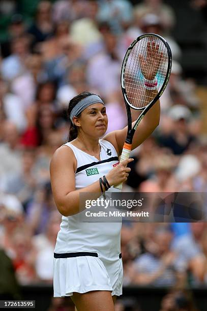 Marion Bartoli of France celebrates victory during the Ladies Singles semi final match against Kirsten Flipkens of Belgium on day ten of the...