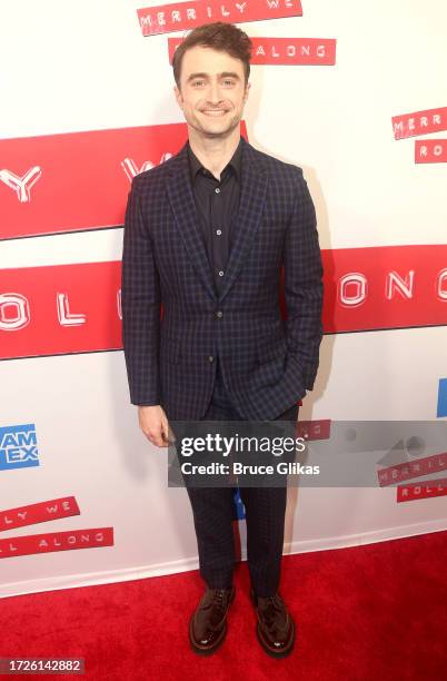 Daniel Radcliffe poses at the opening night of Stephen Sondheim's "Merrily We Roll Along" on Broadway at The Hudson Theater on October 8, 2023 in New...