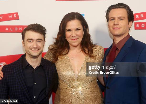 Daniel Radcliffe, Lindsay Mendez and Jonathan Groff pose at the opening night of Stephen Sondheim's "Merrily We Roll Along" on Broadway at The Hudson...