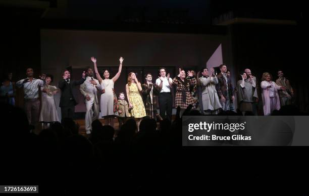 Katie Rose Clarke, Daniel Radcliffe, Jonathan Groff, Lindsay Mendez, Krystal Joy Brown, Reg Rogers and cast during the opening night curtain call for...