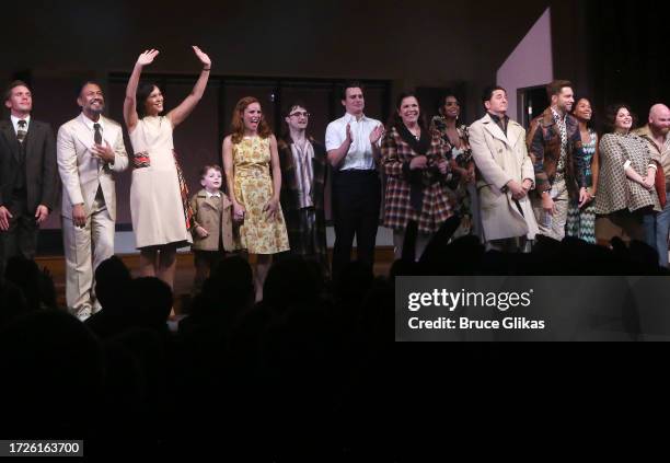 Katie Rose Clarke, Daniel Radcliffe, Jonathan Groff, Lindsay Mendez, Krystal Joy Brown Reg Rogers and cast during the opening night curtain call for...