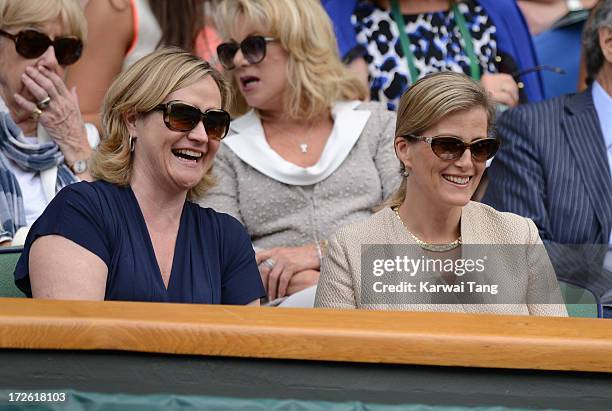 Sophie, Countess of Wessex and Annabelle Galletley attend Day 10 of the Wimbledon Lawn Tennis Championships at the All England Lawn Tennis and...