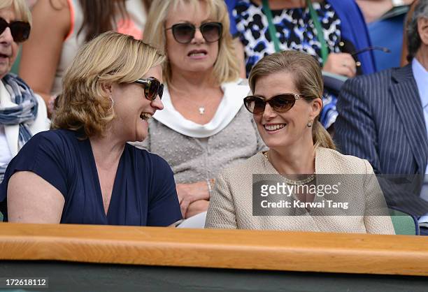 Sophie, Countess of Wessex and Annabelle Galletley attend Day 10 of the Wimbledon Lawn Tennis Championships at the All England Lawn Tennis and...